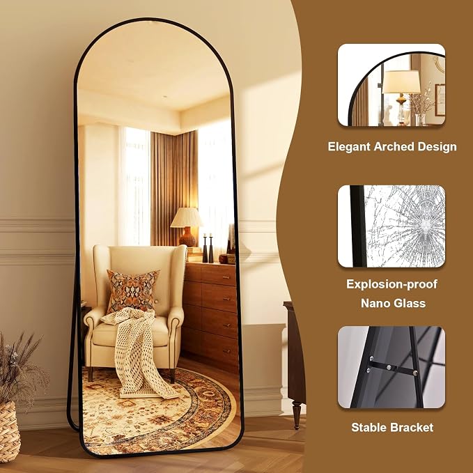 HARRITPURE 64"x21" Arched Full Length Mirror Floor Mirrors - Image 3