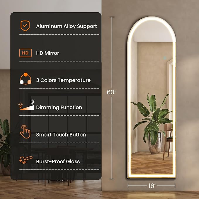 Sweetcrispy Arched LED Full Length Mirror - Image 3