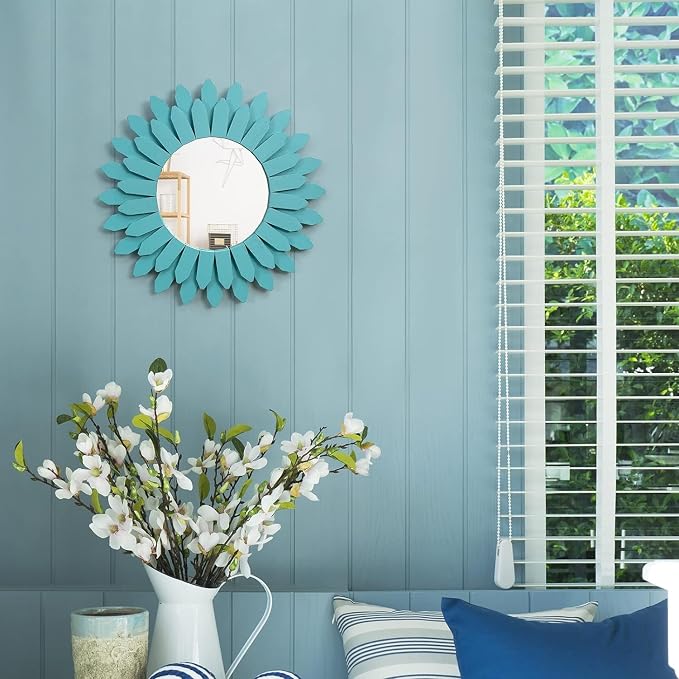 Honiway Beach Wall Decor Mirror 2 Pack 12 inch Wood Coastal Wall Decor Sunburst - Image 4