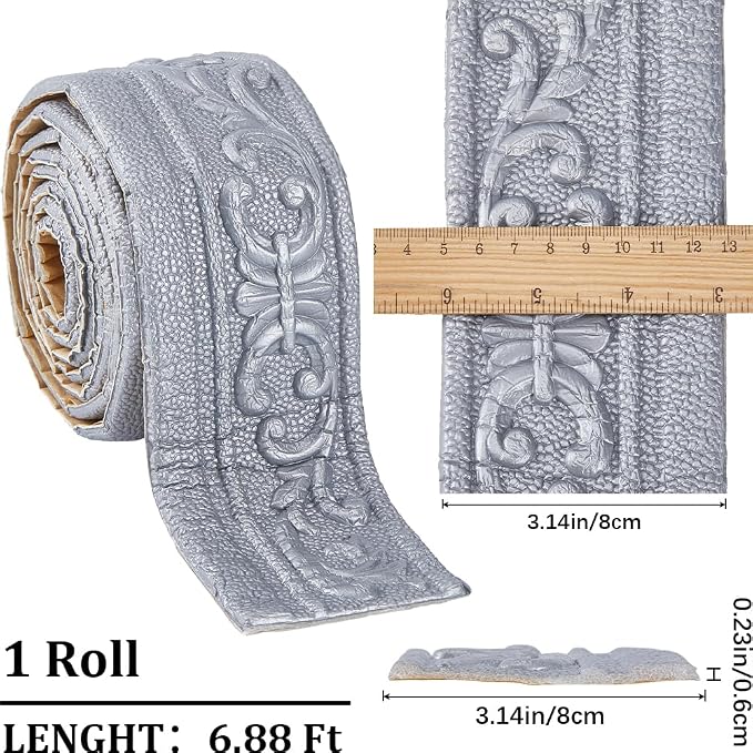 CRASPIRE 82 x 3 Crown Molding Peel and Stick 3D Flexible Foam Wall Trim Silver - Image 2