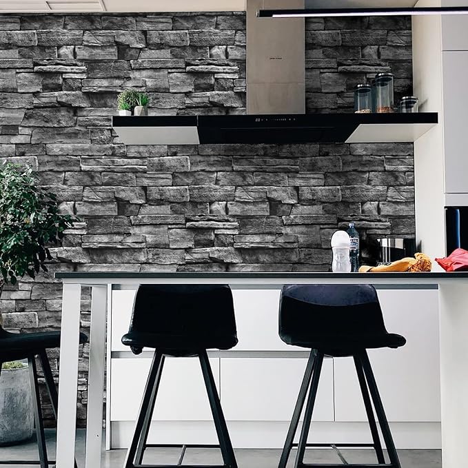 Jeweluck Grey Brick Wallpaper Peel and Stick Wallpaper 17.7inch×118.1inch Faux - Image 9