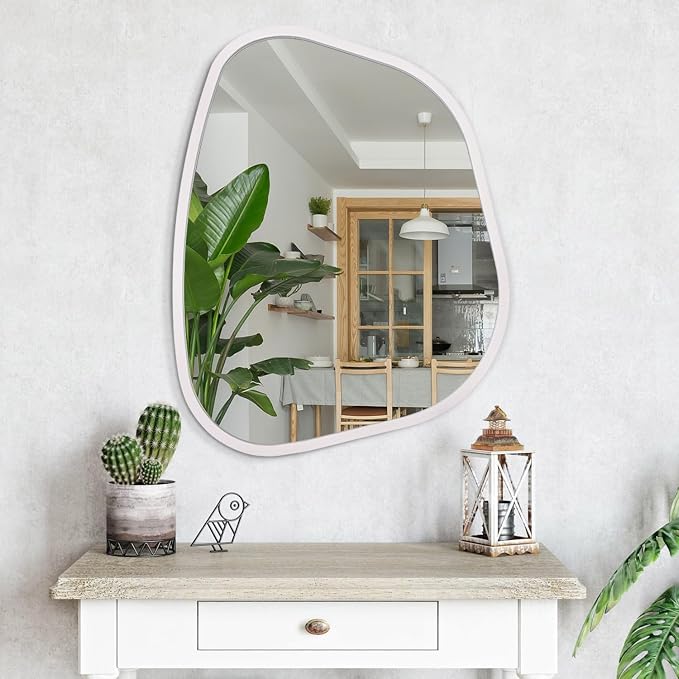 White Irregular Oval Wall Mirror Large 26"x18" Inches Asymmetrical Mirror - Image 4