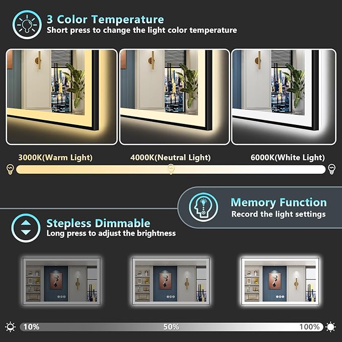 57x36 Black Framed LED Bathroom Mirror - Image 5