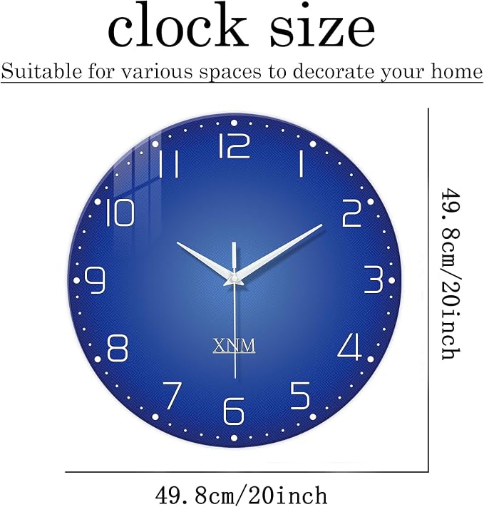 XNM Large Blue Glass Clocks Battery Operated 20 Inch Modern Minimalist Wall - Image 3