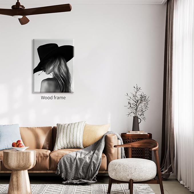 FuSatisYilife Trendy Black And White Framed Wall Art Cool Western Woman Smoking - Image 3