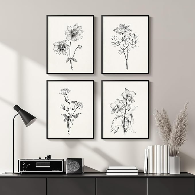 Framed Black and White Floral Wall Art - Image 2
