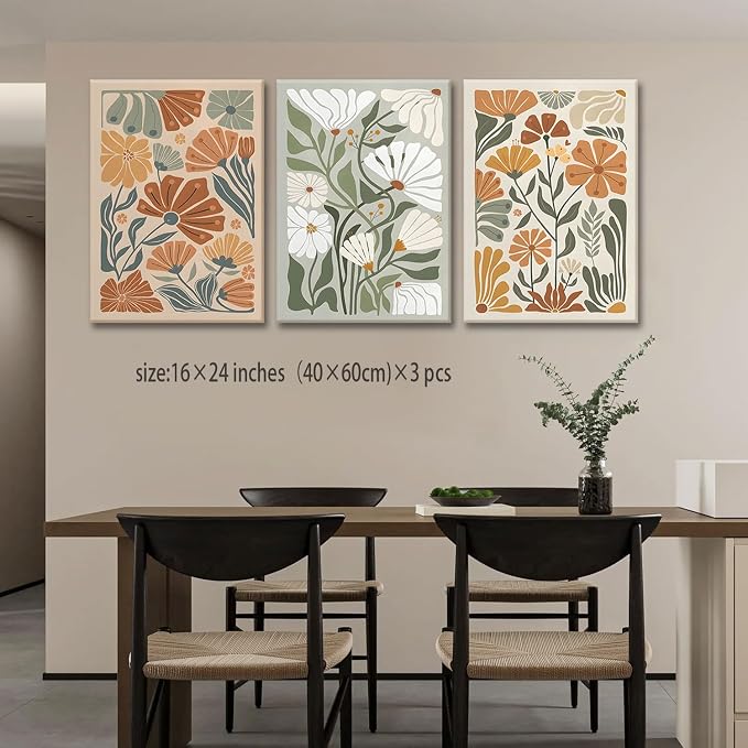 KISSFOX Framed Canvas Wall Art Abstract Floral Botanical Print Set of 3 Green - Image 2