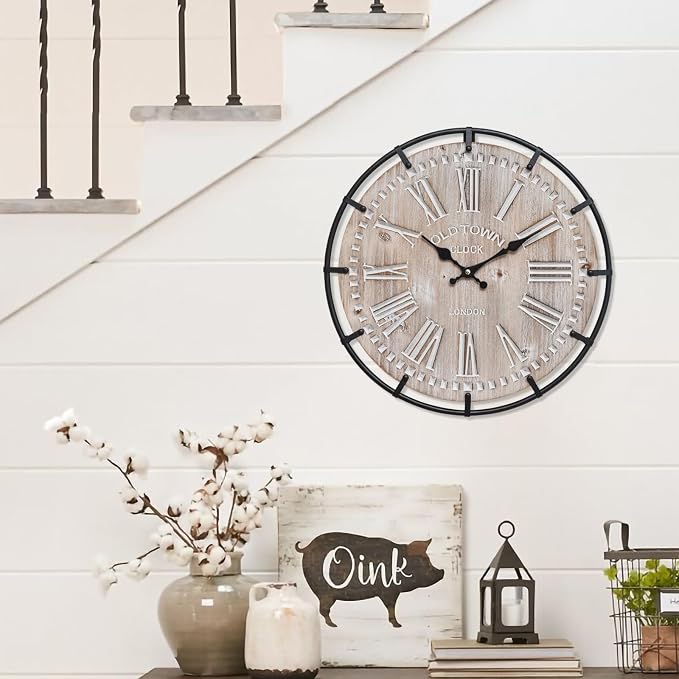 EMAX HOME 12 Inch Farmhouse Wall Clock Rustic Antique Wood - Image 4