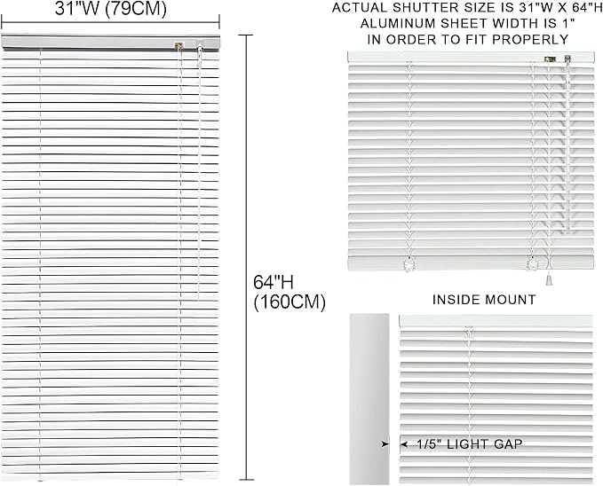 YIIBAII Mini Blinds Suitable for 31.5" W x 64" H Windows 1" Aluminum Horizontal - Image 6
