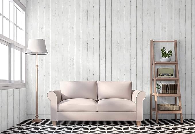 CiCiwind 590 in x17.7 in White Wood Peel and Stick Wallpaper Removable Vintage - Image 6
