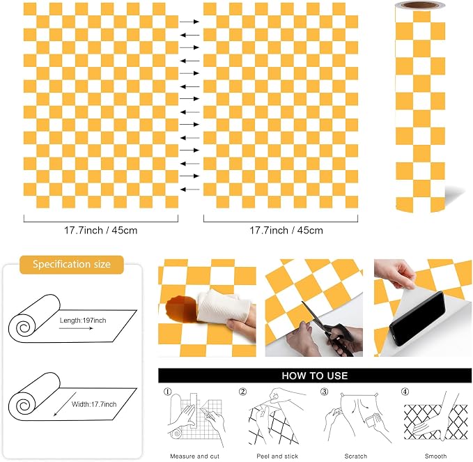 Modern Peel and Stick Wallpaper Orange and White Mosaic Checkered Contact Paper - Image 3