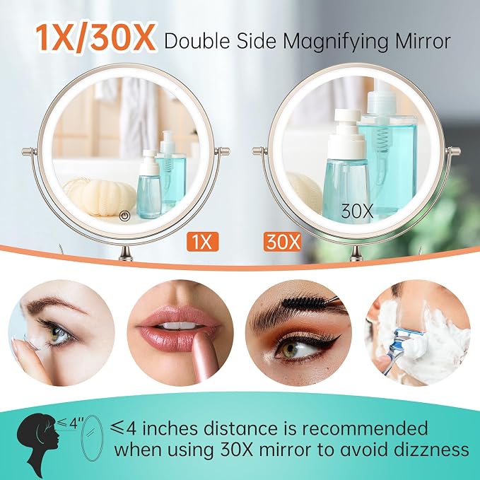 5000mAh Rechargeable Wall Mounted Lighted Makeup Vanity Mirror, Double Sided 1X - Image 4