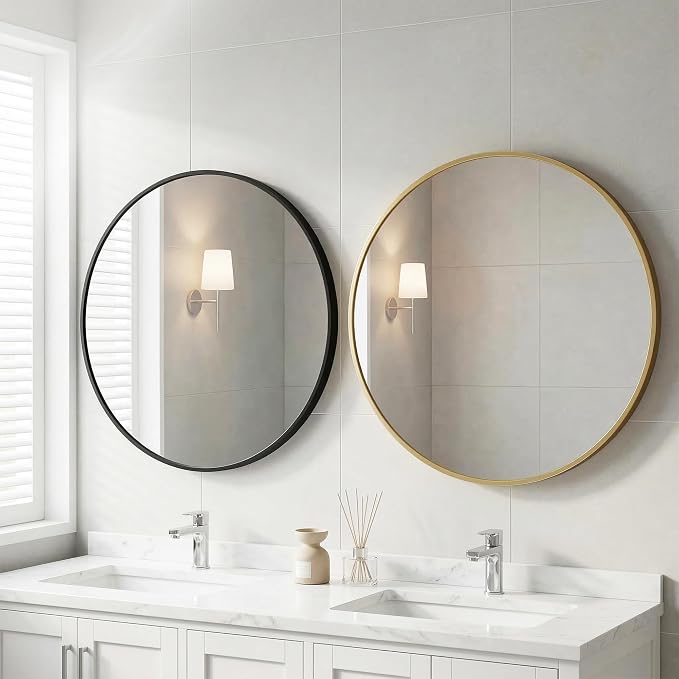 OLIXIS 36 Inch Gold Round Bathroom Wall Mirror, Round Bathroom Mirrors - Image 2