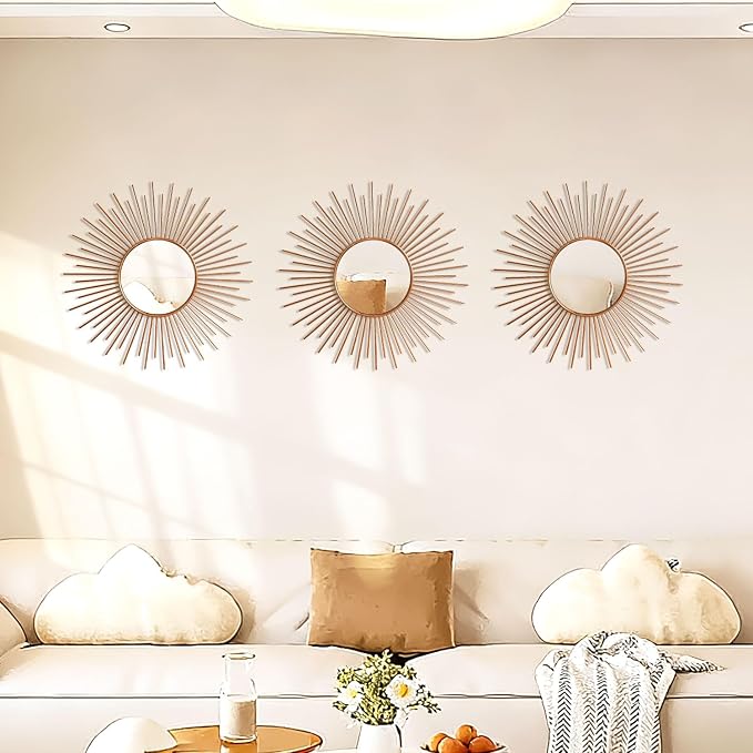 3 Pack Metal Mirrors for Wall Sunburst Wall Mirrors Home Décor Decorative - Image 6