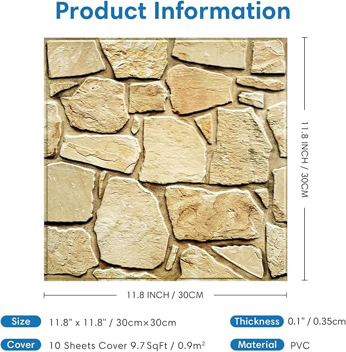 COMSTICKC 3D Faux Stone Wall Panel Peel and Stick Wall Stickers, Not Real Stone - Image 5