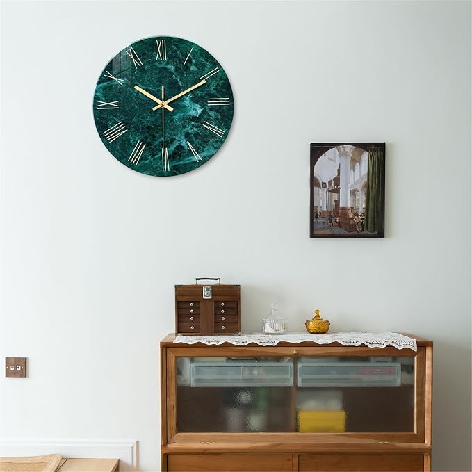 Teal Glass Wall Clock Battery Operated 16 Inch Modern Clock - Image 2