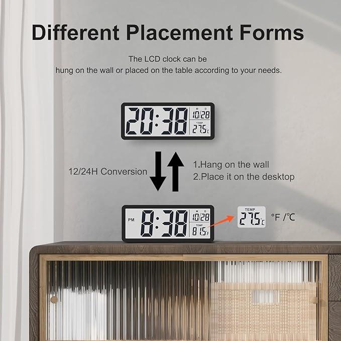 JoFomp LCD Digital Wall Clocks Battery Operated, 8.5" Modern Wall Clocks - Image 5