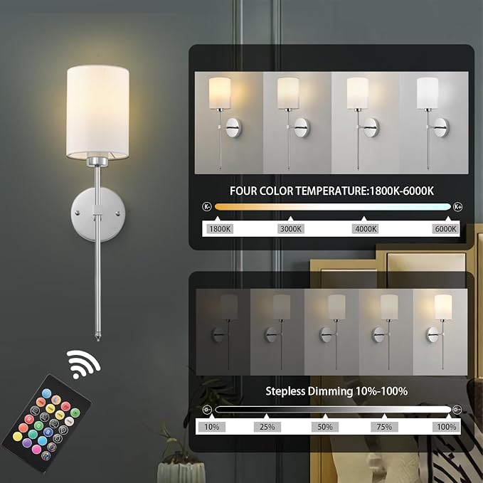 Battery Operated Wall Sconces Set of Two, - Image 3