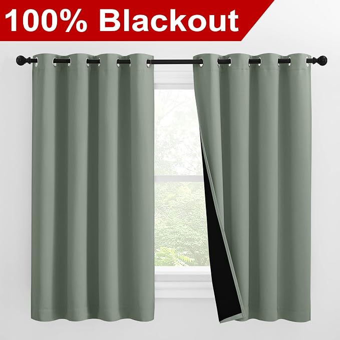 NICETOWN 100% Blackout Curtains 57 inches Long, Double-Deck Completely Blackout - Image 2
