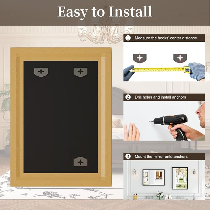 Syndra Black Wood Frame Bathroom Mirror, Waterproof Slim Deep Frame, - Image 9