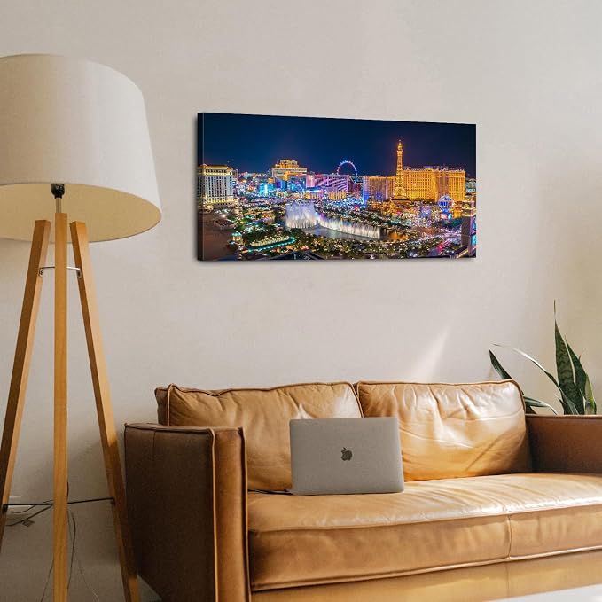 Las Vegas Skyline Wall Art American Cityscape Wall Decor City Night View Canvas - Image 2