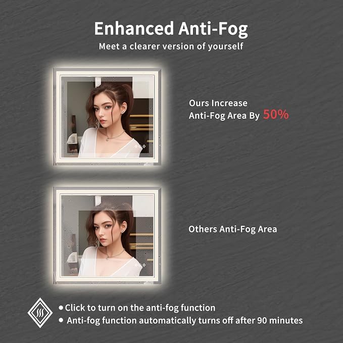 Bathroom Mirrors for Wall, 40x36 Inch Gradient Front and Backlight Lighted - Image 6