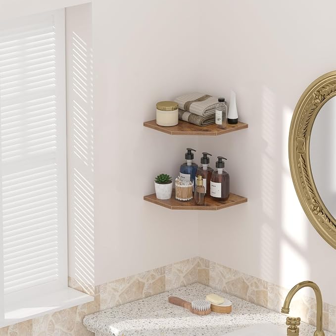 JJL Corner Wall Shelf, 10.4 Inch Wooden Corner Shelves, Wall Mount Corner - Image 6