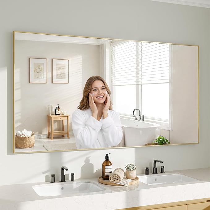 Koonmi Gold Mirrors for Wall, 30x60 Inch Bathroom Mirror, Rectangular Wall by KOONMI