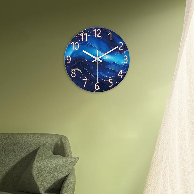 Small Wall Clocks Battery Operated 12 Inch Blue Marble Wall Clock - Image 4