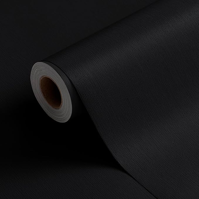 FUKU MON 23.6" X 393" Black Wallpaper Peel and Stick Contact Paper Solid by MeetyourallDIYneeds