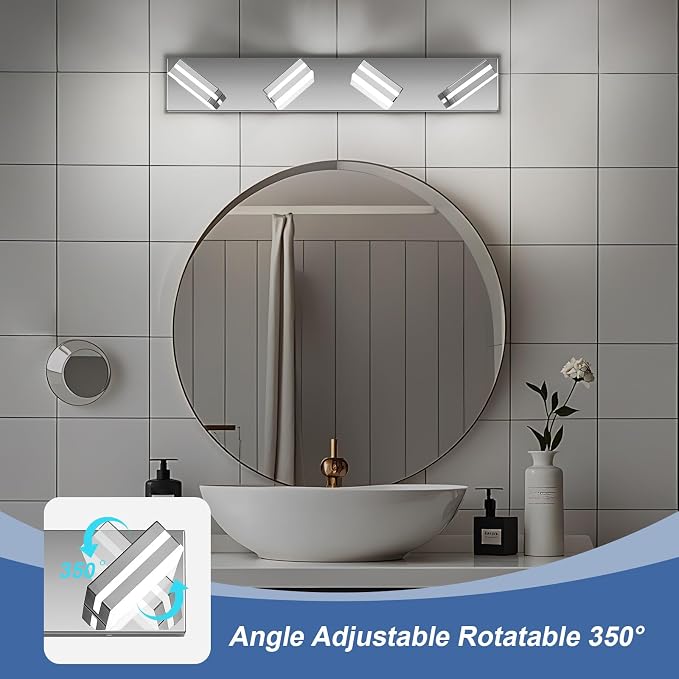 Modern LED Bathroom Lights Fixtures 4-Light, Stainless Steel Chrome Acrylic - Image 2