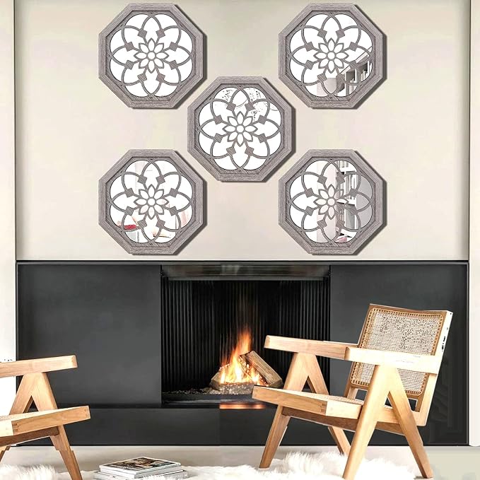 ZOLAPI 2 PCS Octagon Wall-Mounted Mirrors, Vintage Farmhouse Mirror - Image 5