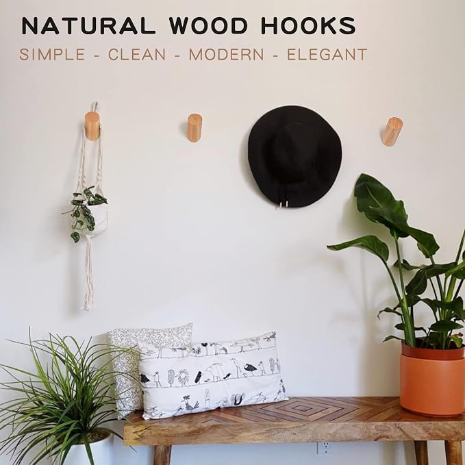 Felidio Wood Wall Hooks, 3 Pack Rustic Coat Hook Wall-Mounted, Decorative Hooks - Image 3