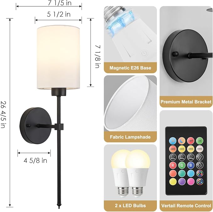 Battery Operated Wall Sconce Set of Two, Wireless Rechargeable Wall Light - Image 7