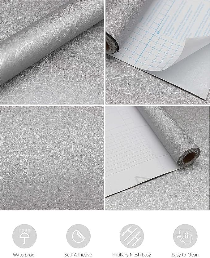 15.7" X 196.8" Silver Grey Wallpaper Embossed Self Adhesive Peel and Stick - Image 6
