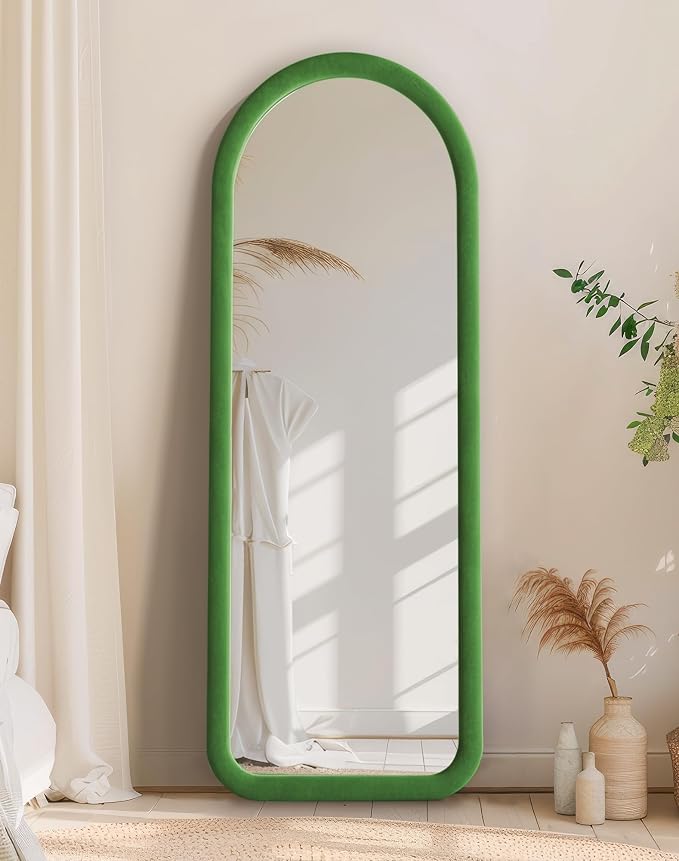 Delma Arched Full Length Mirror, Free Standing Floor Velvet Finish Frame Mirror - Image 8