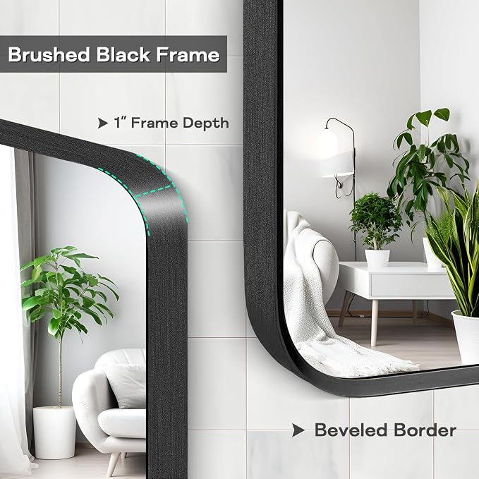 Black Metal Framed Bathroom Mirror - Image 3
