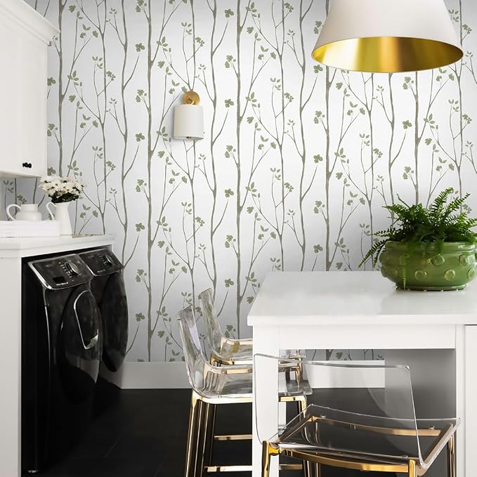 Timeet Green White Leaf Floral Boho Wallpaper 16" x 393.7" Self-Adhesive - Image 8