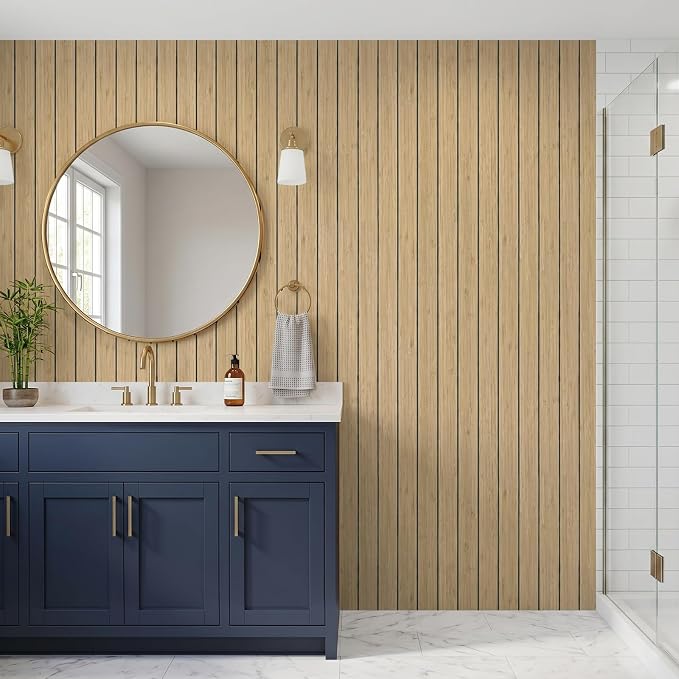 VEELIKE Tan Birch Wood Slat Wall Panels Peel and Stick Decorative Faux Wood - Image 7