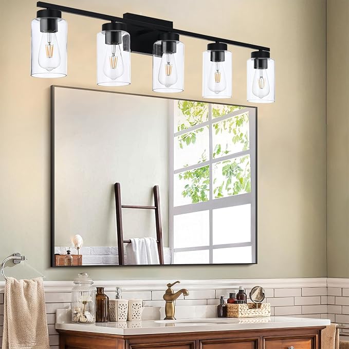 5 Light Bathroom Vanity Light Fixtures, Matte Black Modern Wall Lights - Image 6