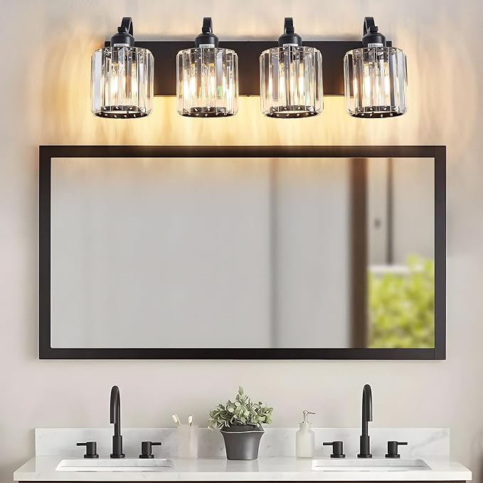 Black 4 Light Fixtures Bathroom Vanity Light Crystal Modern Vanity Over Mirror - Image 7
