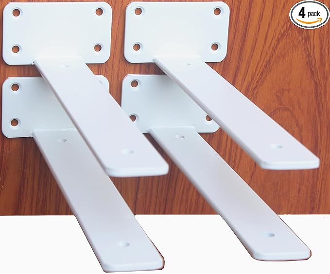 4 Pack - 10 inch White Hidden L Shelf Bracket Iron Floating Shelf Brackets by MHMYDZ