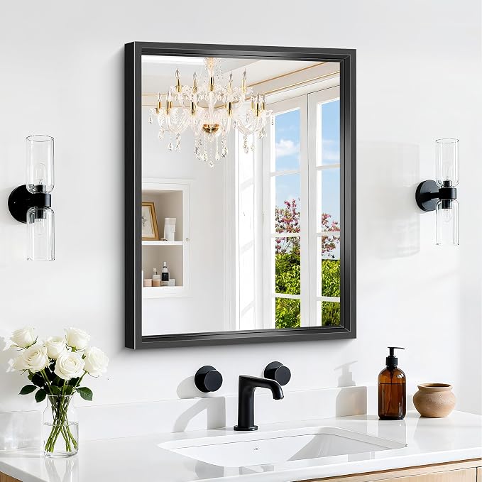 18x24 Inch Black Bathroom Mirror, Brushed Black Rectangle Mirror by WelcometoCIVENO