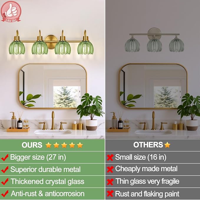 4-Light Bathroom Light Fixtures, Vintage Bathroom Vanity Lighting Fixtures Over - Image 4