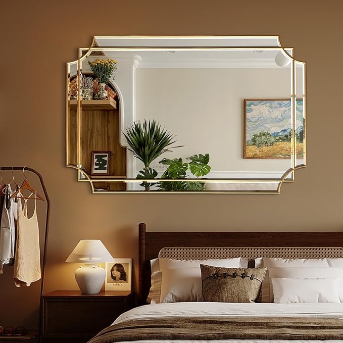 HQiJun Gold Mirror for Wall, Polished Bevelled Rectangle Mirror, Modern - Image 8