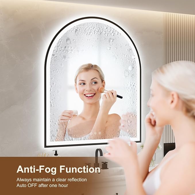 Arched LED Mirror for Bathroom 30"x36", 3 Color Changing, Shatterproof - Image 3