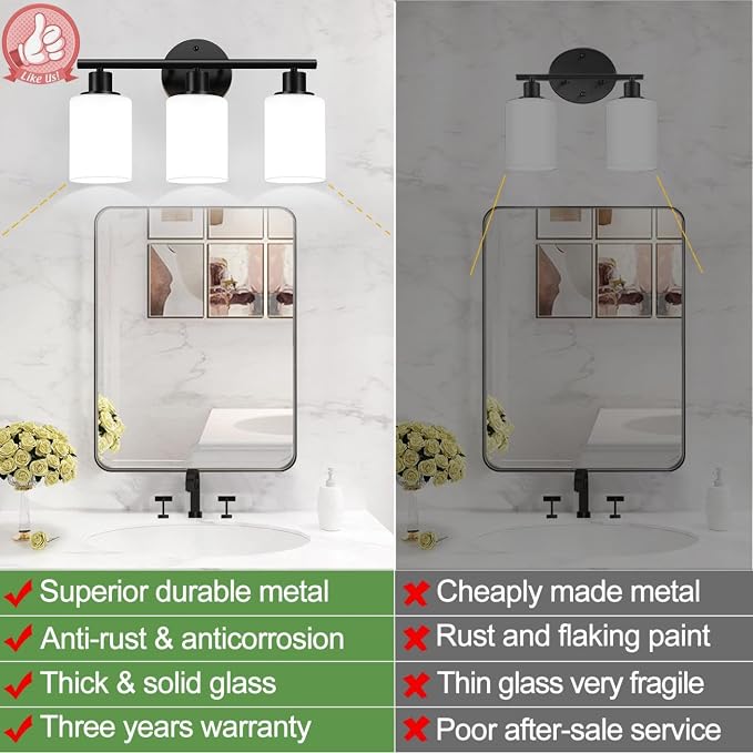 Zarbitta 3-Light Bathroom Light Fixtures, Bathroom Wall Lamp - Image 3