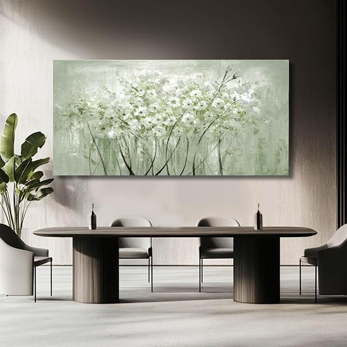 MLART99 Green and White Wall Art Home Decor Wildflower Wall Decorations Canvas - Image 4