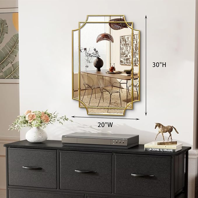 HQiJun 30x20 Inch Gold Bathroom Mirror, Wooden Frame - Image 9