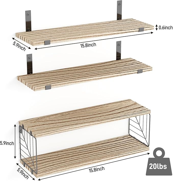 Fixwal Bathroom Floating Shelves Over Toilet, 15.8in Farmhouse Rustic Wood - Image 3